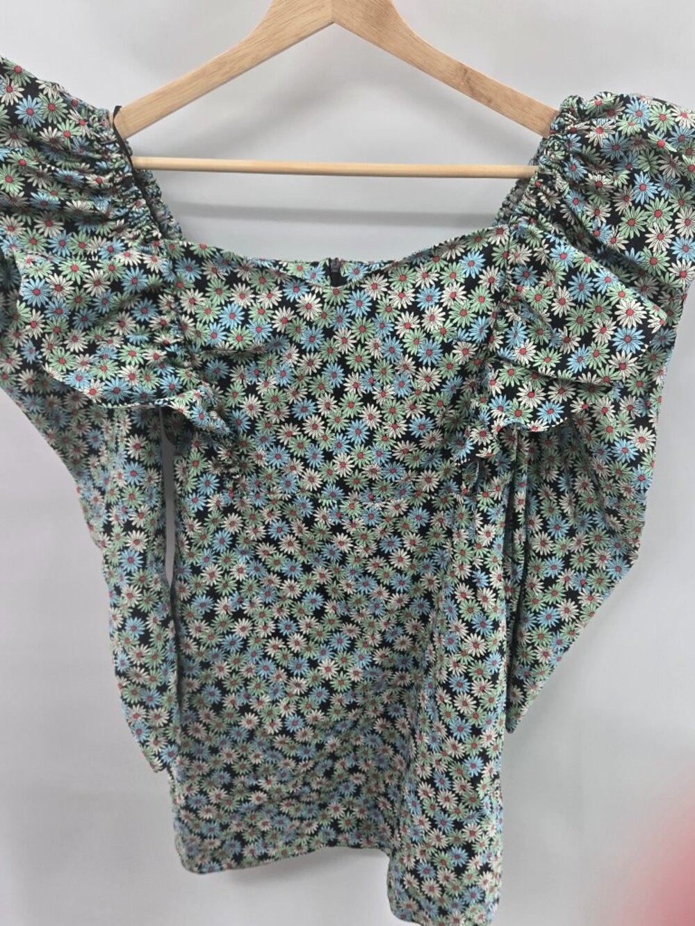 Zara Black Floral Daisy Off Shoulder Cotton Poplin Mini Dress Size Small